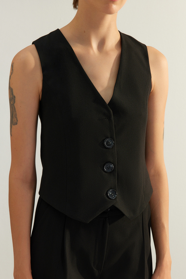 Czarna, zapinana na guziki kamizelka tkana Premium Twoaw24Ye00061 - 6