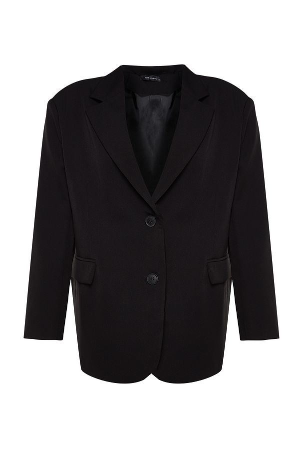 Siyah Dokuma Ekstra Oversize Blazer Ceket TWOAW24BC00107 - 8