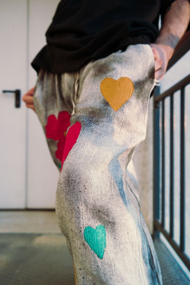 Çiçek Kalp Ve Çok Sevgi Şile Bezi Handmade Boya Boho Pantolon - 6
