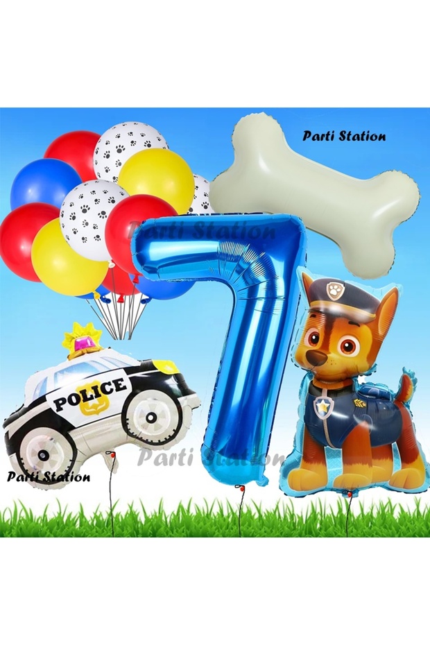 Paw Patrol Chase Police Dog Concept 7 Years Birthday Party Balloon Set Paw Patrol Bone Balloon Set