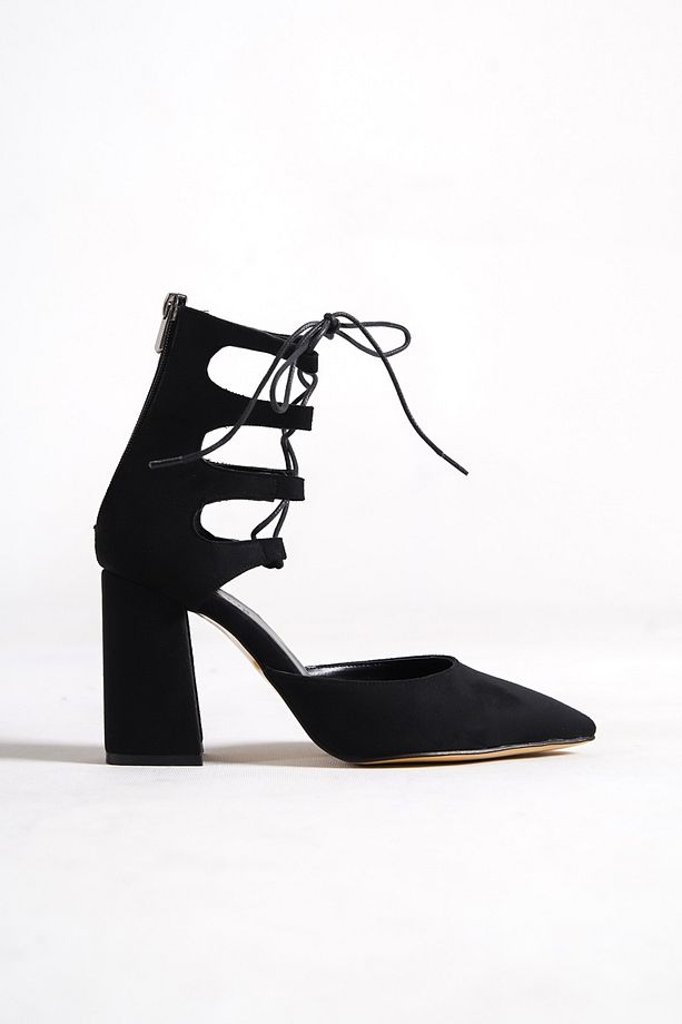 Bilekten Bağcıklı Siyah Kalın Topuklu Stiletto - 3