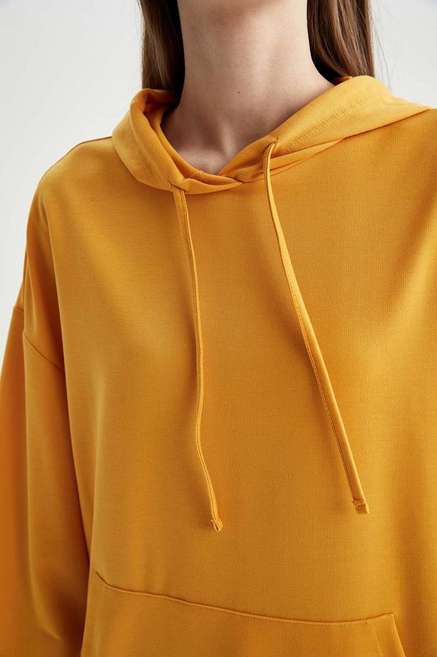 Oversize Fit Kapüşonlu Kanguru Cepli Sweatshirt Tunik - 7