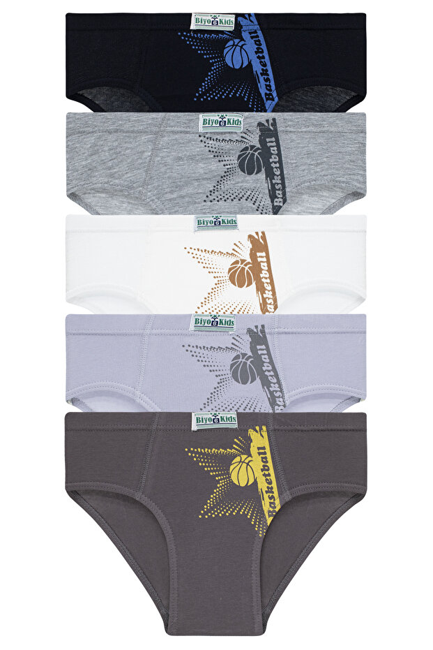 Boy's 5 Pack Colorful Slip Panties - Basketball -