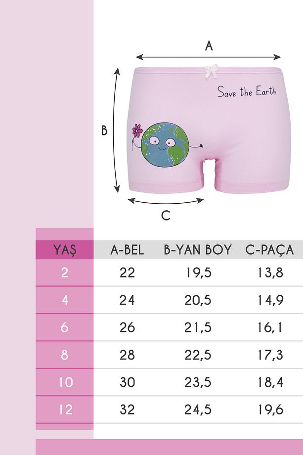 Kız Çocuk 5'li Paket Renkli Boxer - Sevimli Gezegenler - - 8