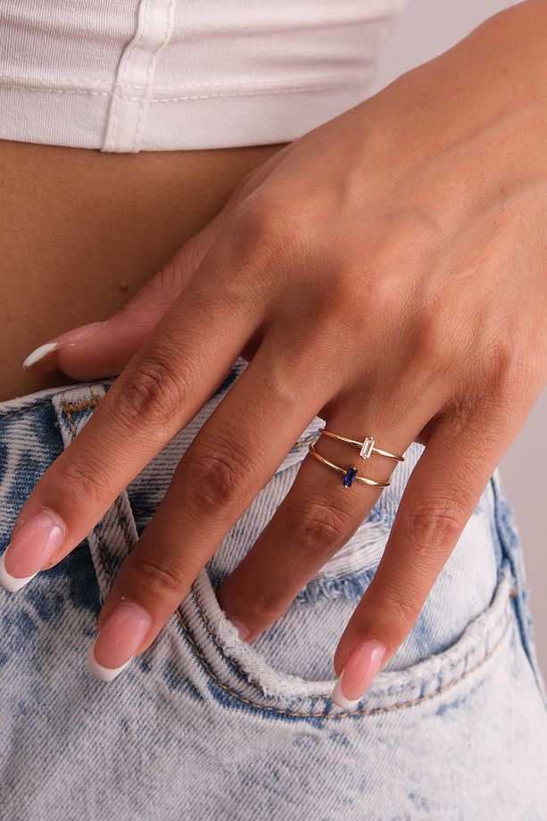 14 Ayar Altın Minimal Baget Taşlı Yüzük - 3