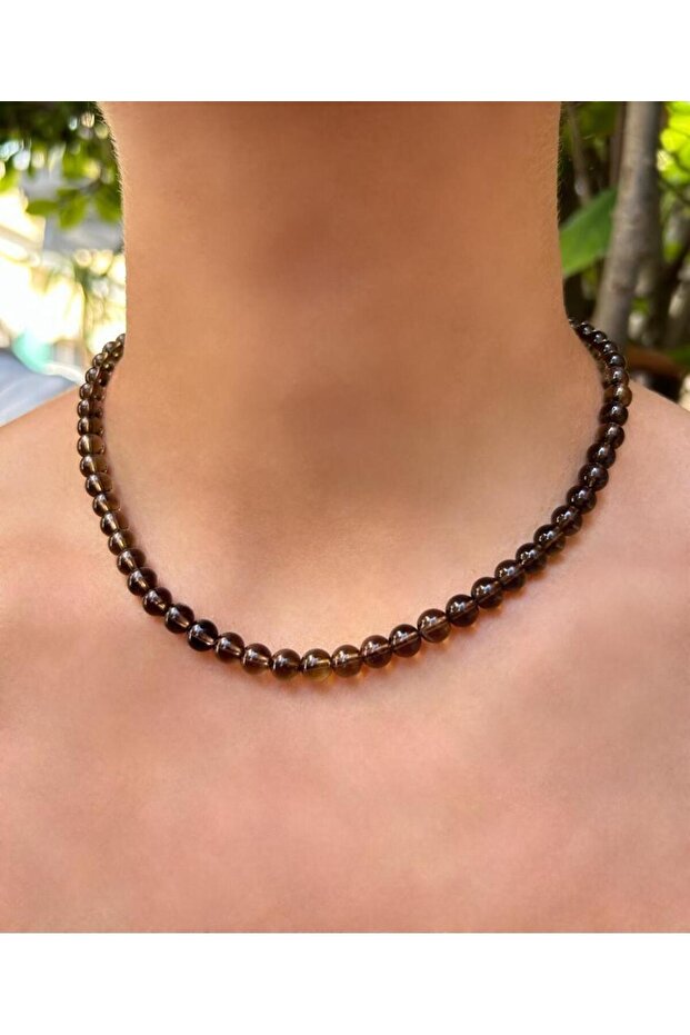 6 MM Sphere Cut Smokey Quartz Natural Stone Necklace