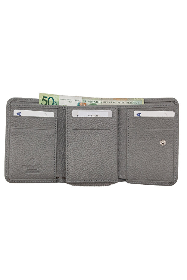 Gri Hakiki Deri Kadın Cüzdanı - 3