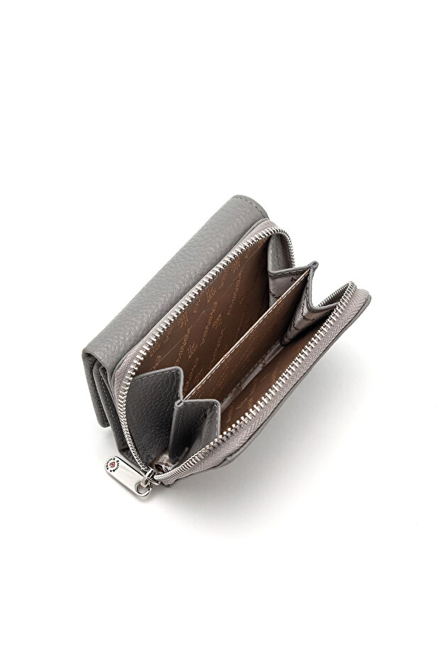 Gri Hakiki Deri Kadın Cüzdanı - 4
