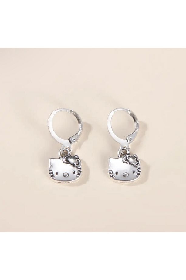 Gümüş Kaplama Hello Kitty Klipsli Küpe - 1