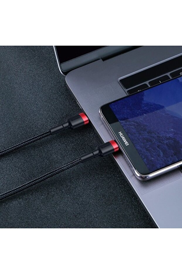 Cafule PD 2.0 60W Type-C iPad , Macbook Uyumlu Kablo 3A 2 mt Kırmızı+Siyah CATKLF-H91 - 3