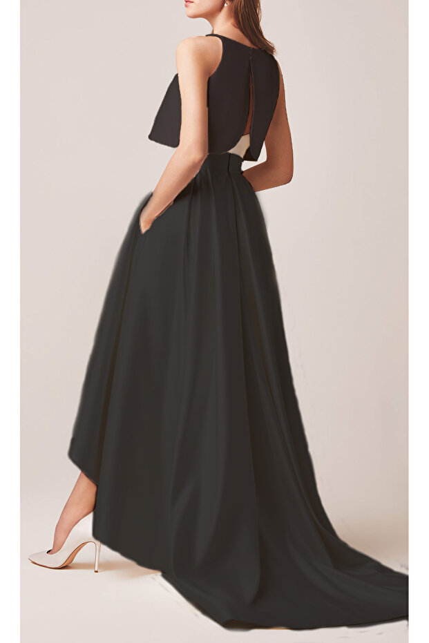 Women's Asymmetrical Minimalist Black Wedding Wedding Ball Skirt Simple Stylish Satin Skirt