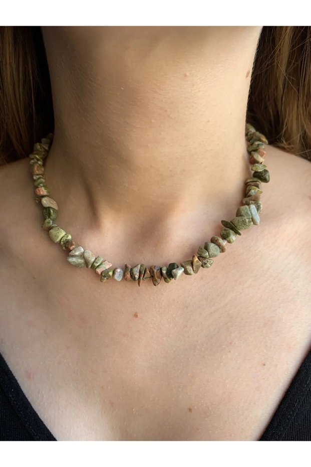 CERTIFIED UNAKITE NATURAL STONE CORRUPTED NECKLACE
