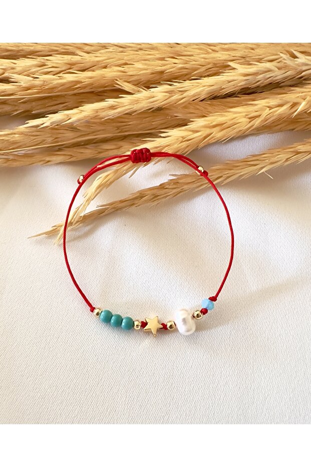 Natural Turquoise Real Pearl Star Red Lucky Bracelet