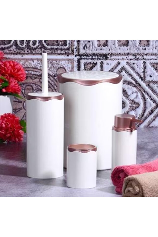 4 Parça Akrilik Beyaz Mat Rose Gold Banyo Seti - 1