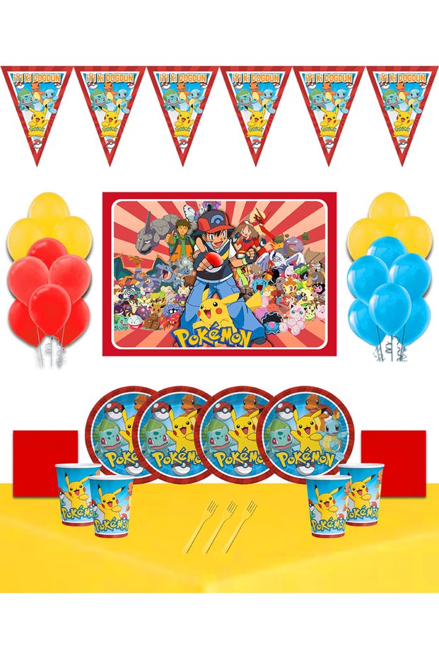 Birthday Party Decorations Supplies Set for 24 People with Pokemon Pikachu Banner