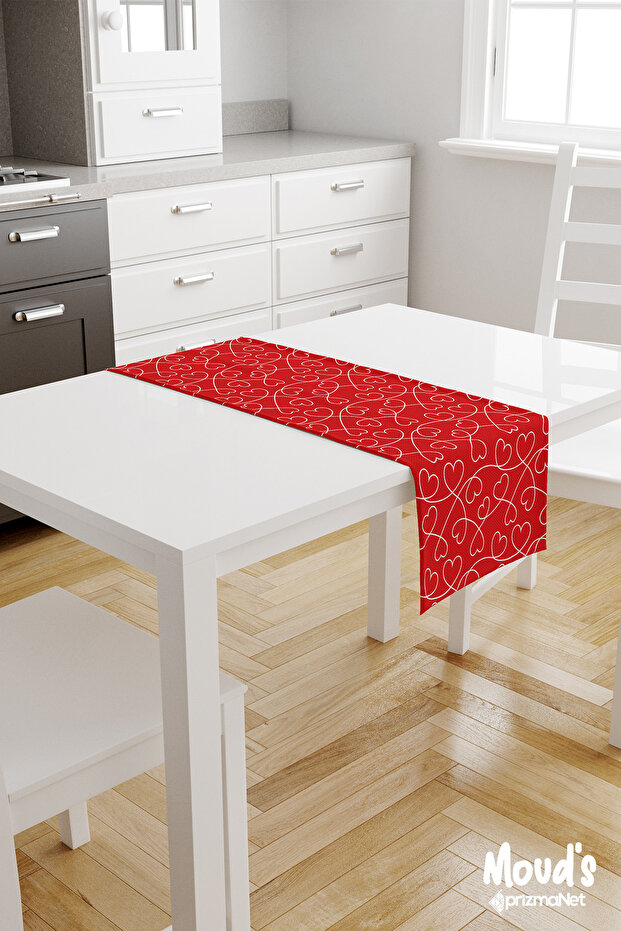 مفرش المائدة عداء من جلد الغزال بنمط قلوب حمراء - 2