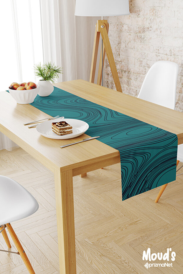 مفرش المائدة عداء من جلد الغزال بنمط موجة فيروزي - 1