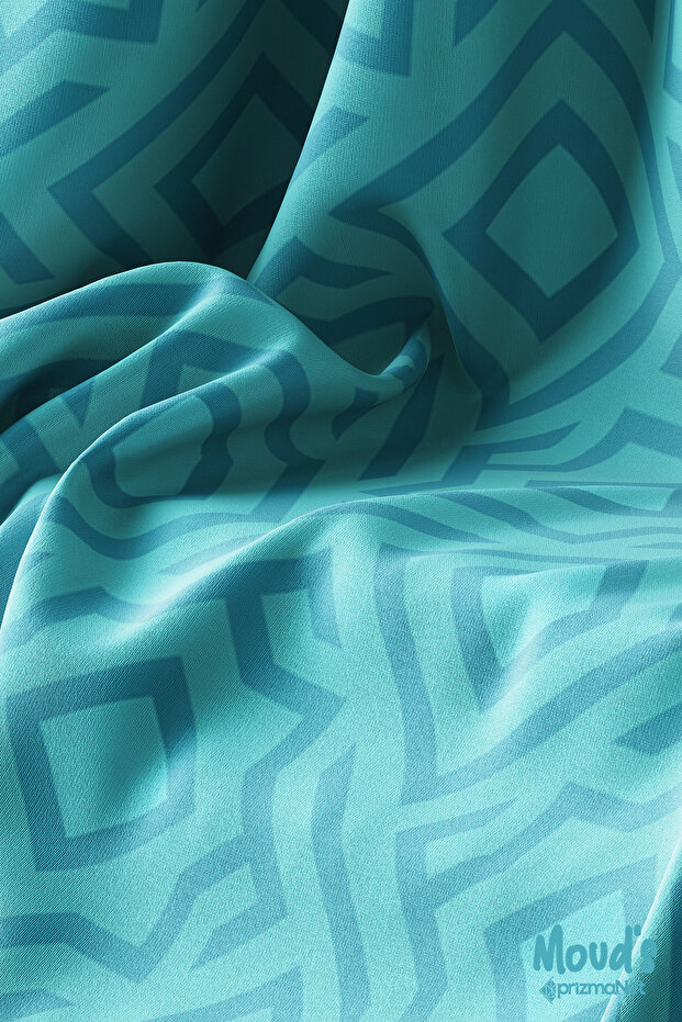 Turquoise Pentagonal Pattern Printed Suede Runner Tablecloth - 4