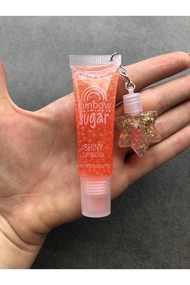 Starry Rainbow Lip Gloss - 2 Pack Rainbow Sugar Shiny Lip Gloss Lip Balm Glitter 5