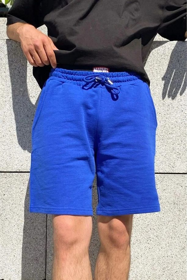 Erkek Saks Mavi Penye Regular Fit Şort - 4
