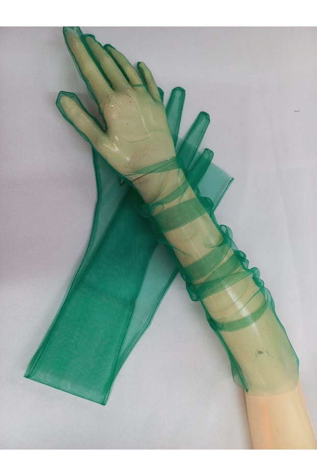 Bella evening dress bridal gloves long green