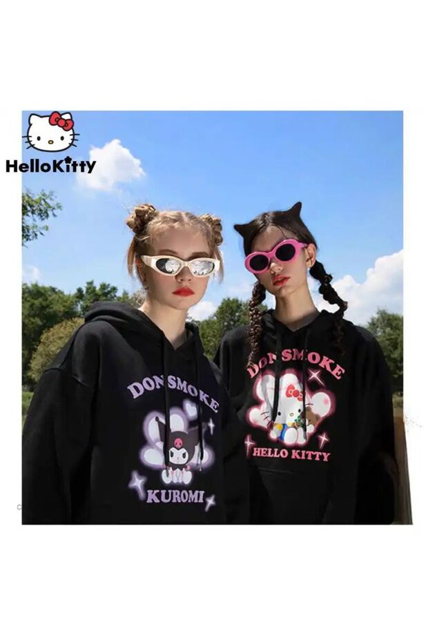 I Dont Smoke Ki̇tty Kuromi Sweat Black Print Harajuku Style Gothic Styled Streetwear Hoodie Harajuku
