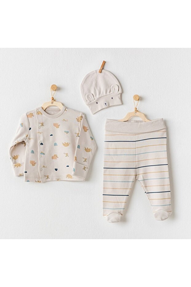Andywawa AC24091 Organic Let S Love Nature 3 Piece Bodysuit Set Stone