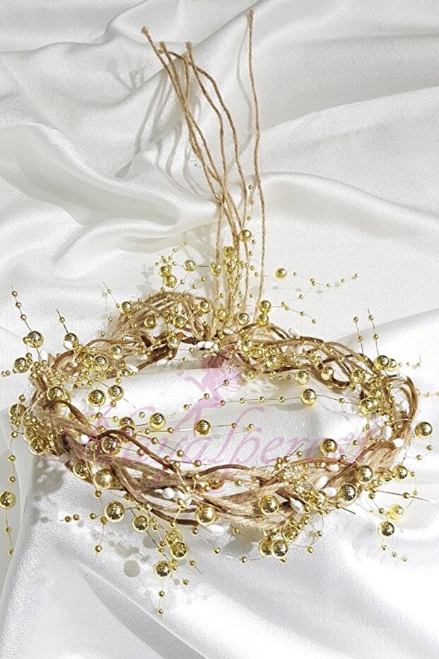 Gold Shiny Pearl Straw Crown for the Most Beautiful Brides – Crown, Crystal Stone, Stylish Model, Bridal Crown – Crown