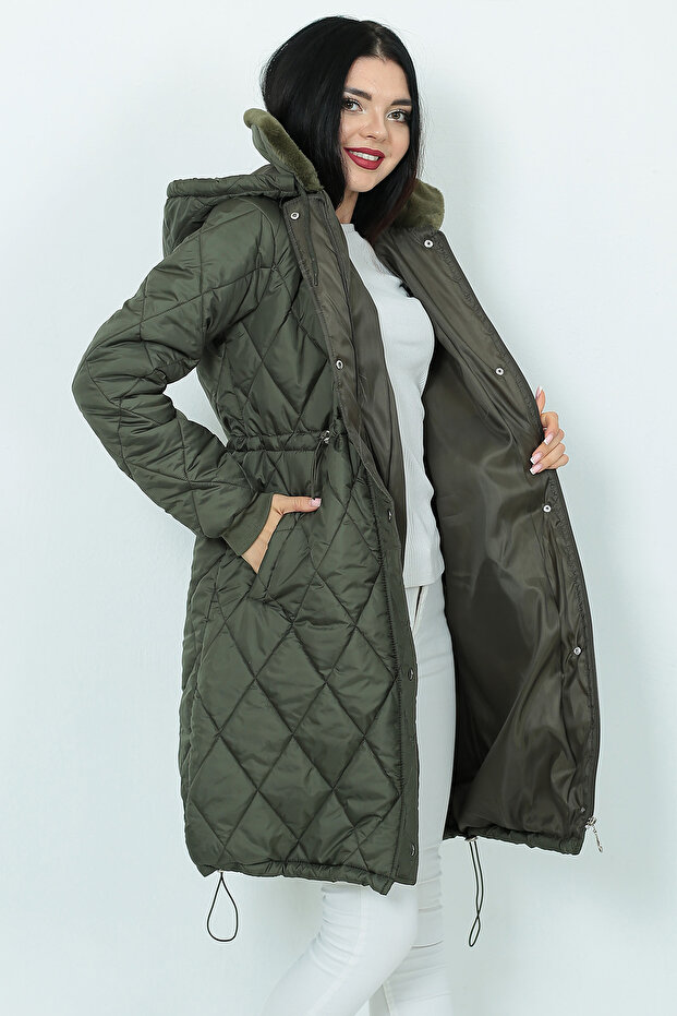 Diamond Patterned Quilted Coat - Lined Inside - 1