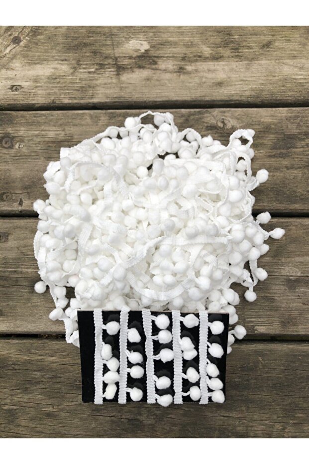 Decorative Ribbon 3 Meters White Ribbon Pompom – Decorative Ribbon, Stylish Design, Women's Accessory – Dekora