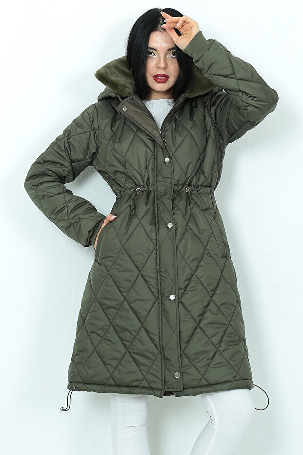 Diamond Patterned Quilted Coat - Lined Inside - 5