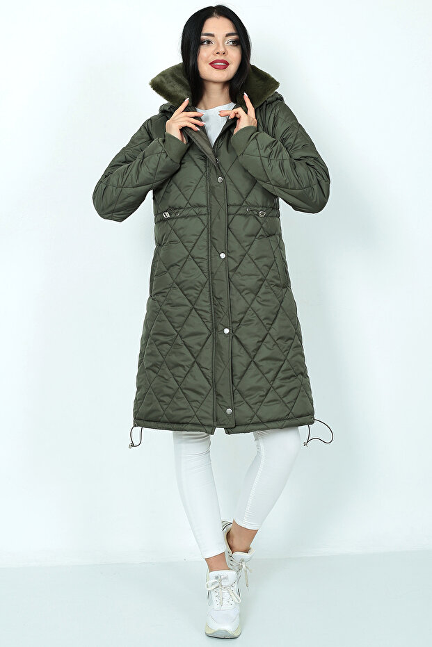Diamond Patterned Quilted Coat - Lined Inside - 2