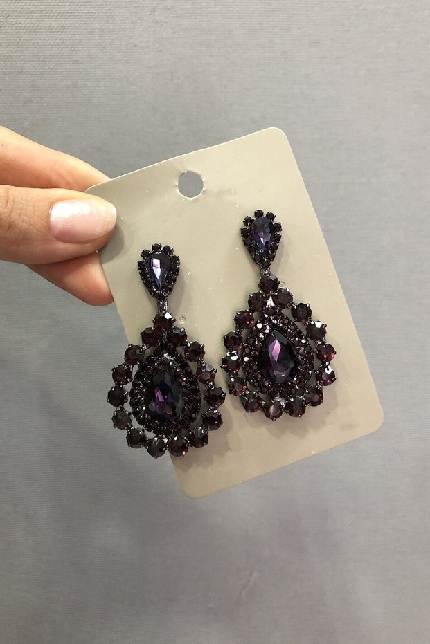 Earring Assortment Purple Dark Pink Crystal Glass Stone Earrings – Bijoux Earrings, Stylish Design, Women's Accessory