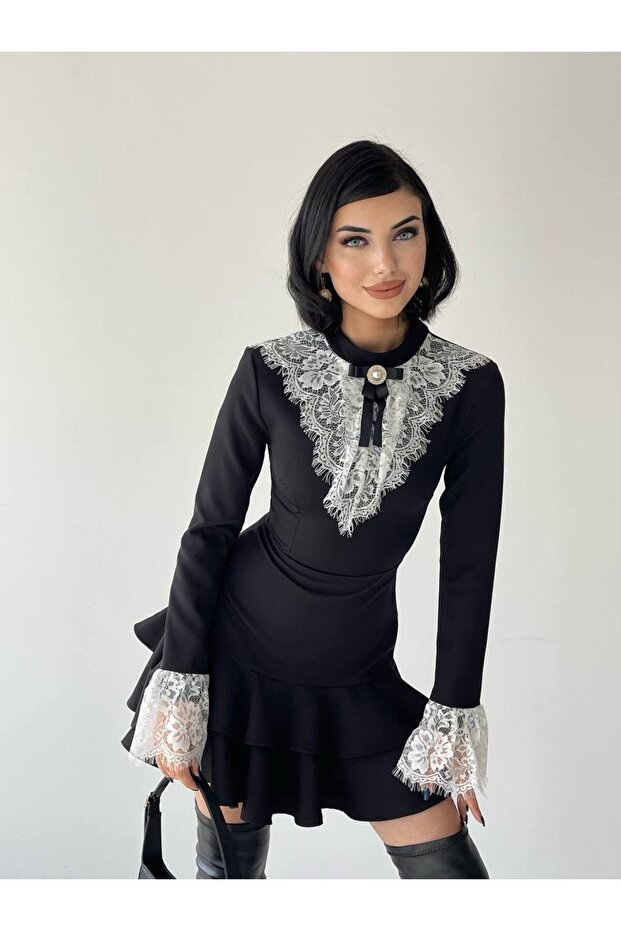Rochie mini cu guler din dantela Dinah - 6