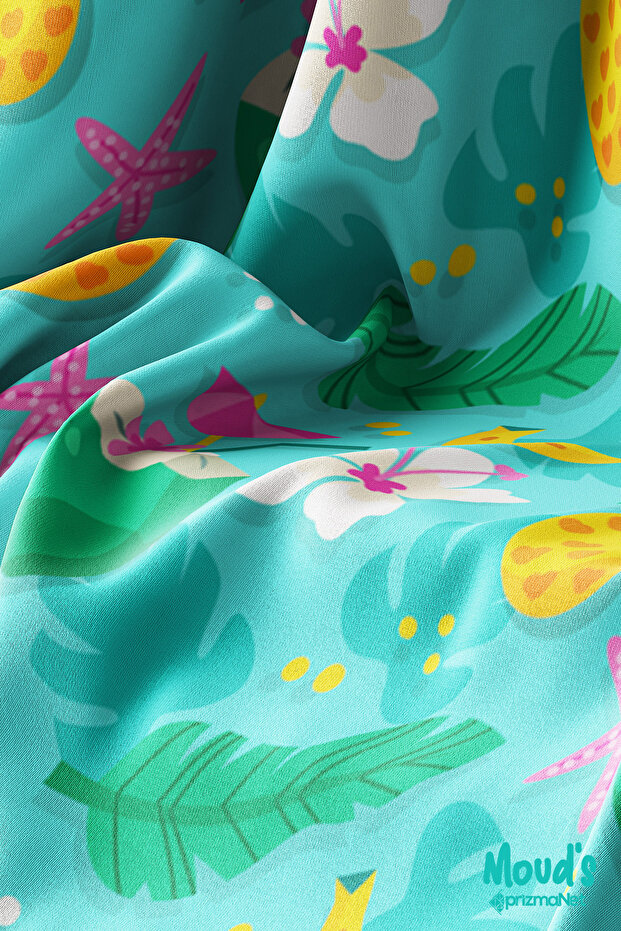 Turquoise Pineapple and Coconut Pattern Printed Suede Runner Tablecloth - 3