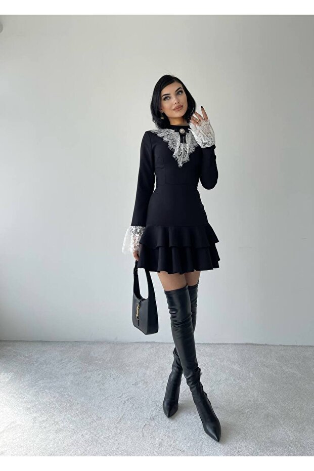 Rochie mini cu guler din dantela Dinah - 3