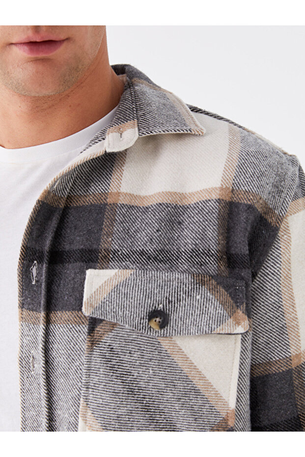 Regular Fit Uzun Kollu Ekose Erkek Gömlek Ceket - 4