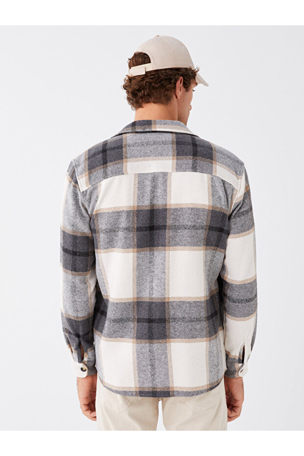 Regular Fit Uzun Kollu Ekose Erkek Gömlek Ceket - 5