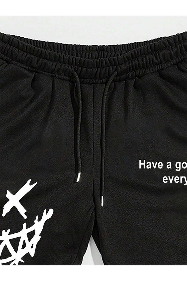 Cartoon & Slogan Graphic Drawstring Waist Eşofman Altı - 5
