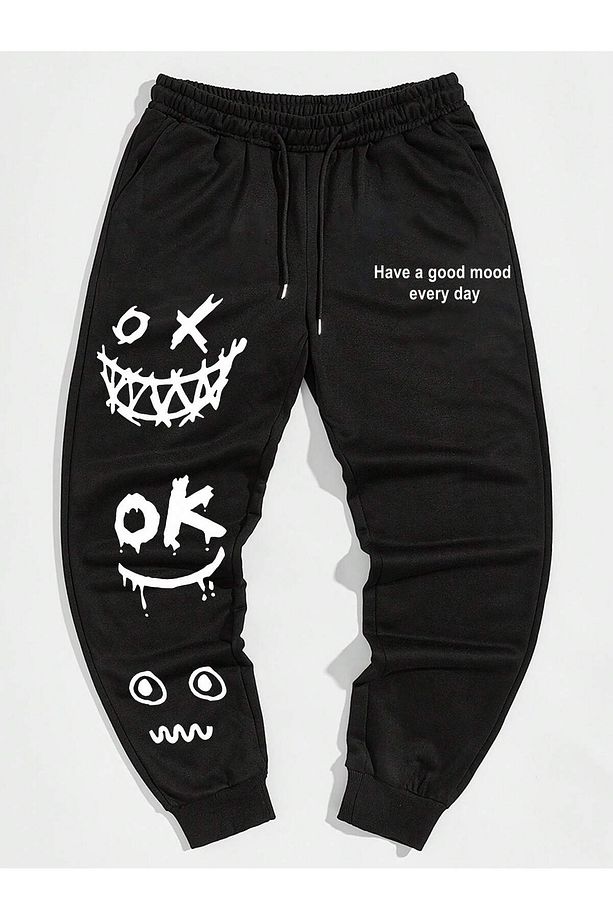Cartoon & Slogan Graphic Drawstring Waist Eşofman Altı - 6