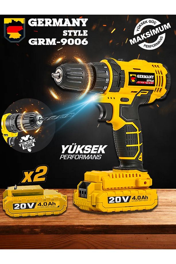 GRM9006 20 V 4 Ah Çift Li-ion Bataryalı 2 Vitesli Yüksek Torklu Akülü Vidalama Matkap - 3