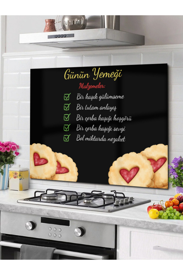 Glass Stove Back Protector Countertop Built-In Back Protector | 50X50 cm | Food of the Day Themed