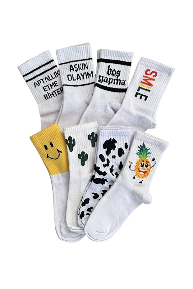 8-Piece Series Written Cheerful College Tennis Socks