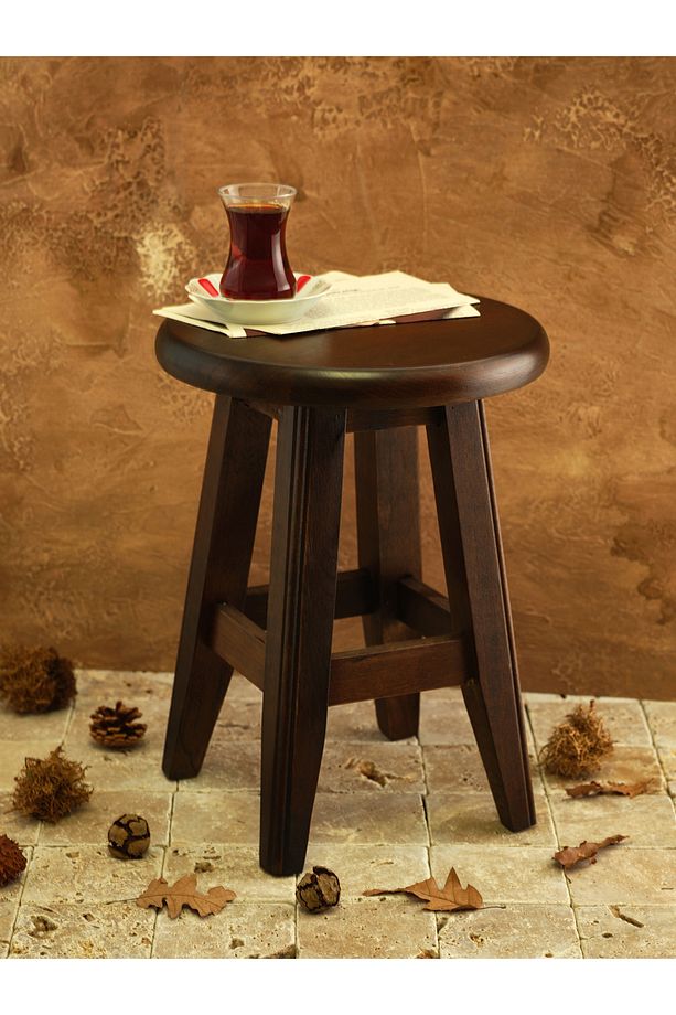 Şık ve Dekoratif Ahşap Yüksek Yuvarlak Bar Taburesi 40 cm - 2