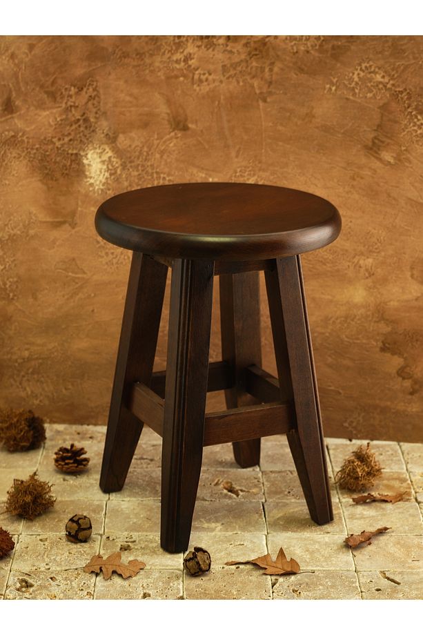 Şık ve Dekoratif Ahşap Yüksek Yuvarlak Bar Taburesi 40 cm - 1