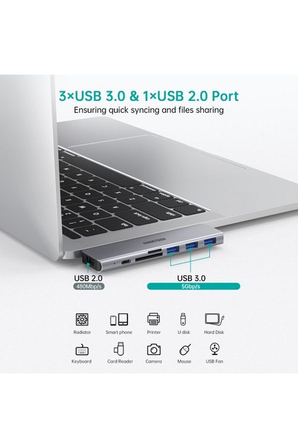 7 In 1 Type C Çevirici Macbook Çoklayacı Adaptör Gri M23 - 5