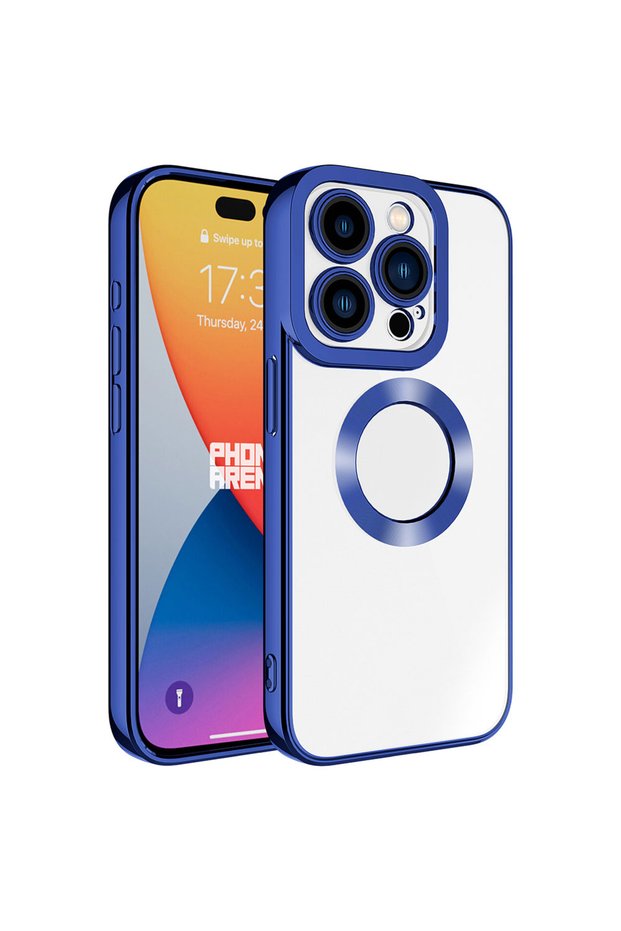 حافظة لهاتف آيفون 15 برو مع شعار حماية للكاميرا يظهر غطاء أوميغا