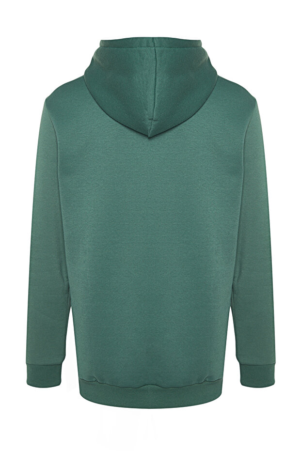 Yeşil Regular/Normal Kesim Kapüşonlu İçi Polar/Sıcak Tutan Pamuk Sweatshirt TMNAW24SW00121 - 8