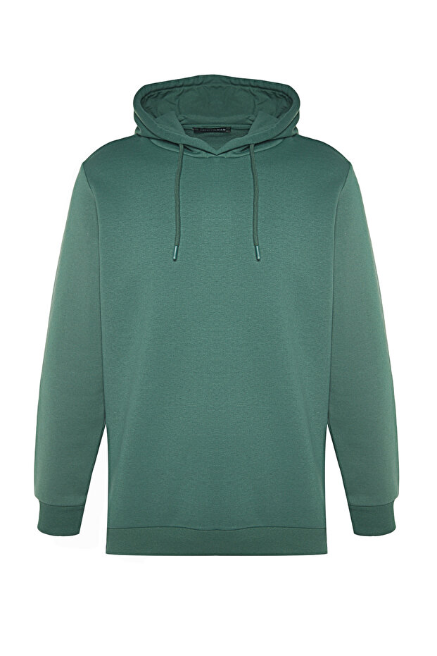 Yeşil Regular/Normal Kesim Kapüşonlu İçi Polar/Sıcak Tutan Pamuk Sweatshirt TMNAW24SW00121 - 6