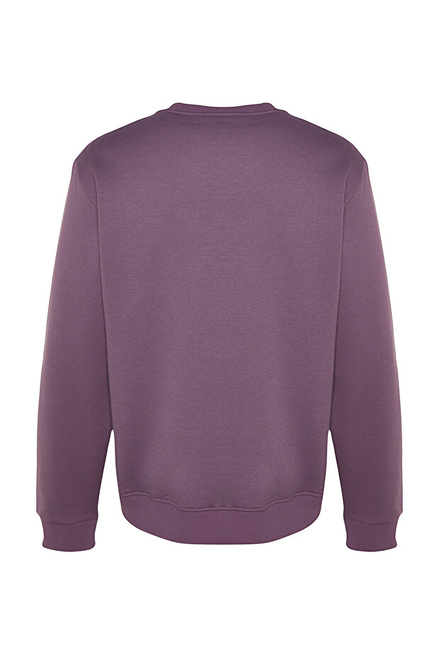 Lila Regular/Normal Kesim Yazı Baskılı İçi Polar/Sıcak Tutan Sweatshirt TMNAW24SW00188 - 7